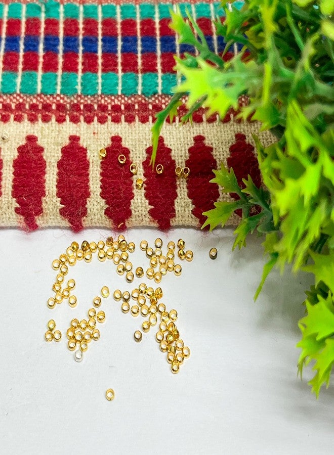Excellentcrafts 2mm Brass Crimp Beads � Metal Round Spacer Stopper Beads for DIY Jewellery Making (100pcs Pack) (Gold) - Image 1